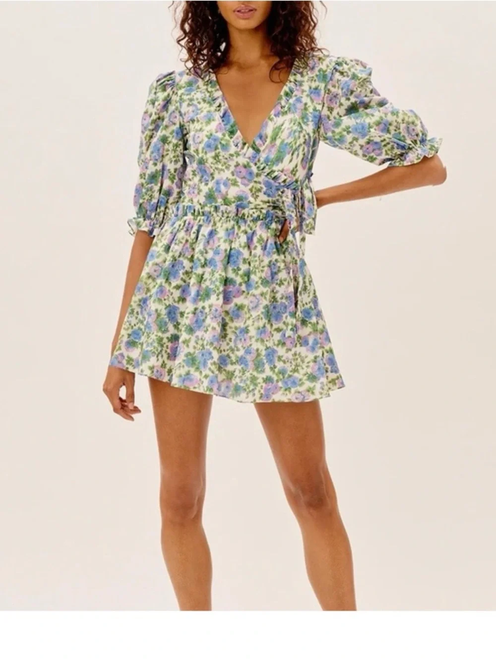 For Love & Lemons Floral 3/4 Sleeve Mini Dress - Picture 5 of 6